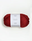 deep Red skein of yarn with a label on a white background