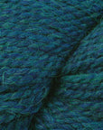 Close-up of a deep teal blue yarn with green heathers