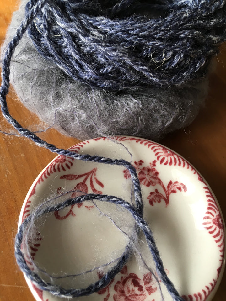 leftover Hemp Tweed and Alpaca Superlight yarn detail
