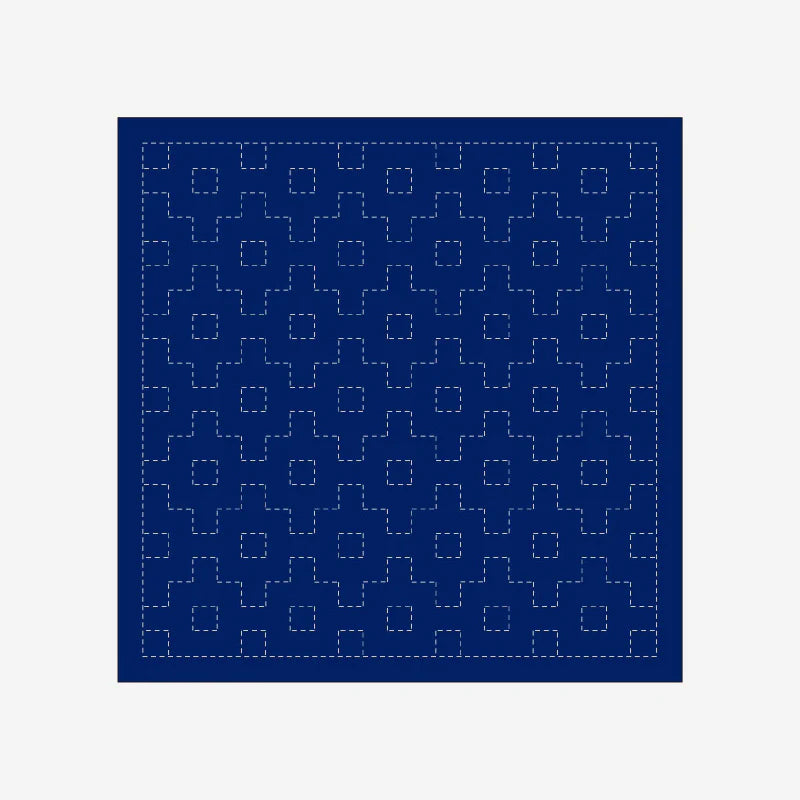 Blue fabric with a geometric pattern on a white background