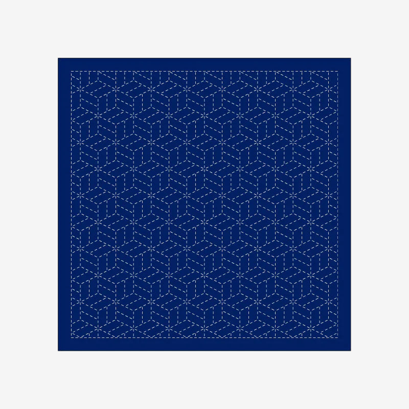 Navy blue fabric with white geometric pattern on a white background