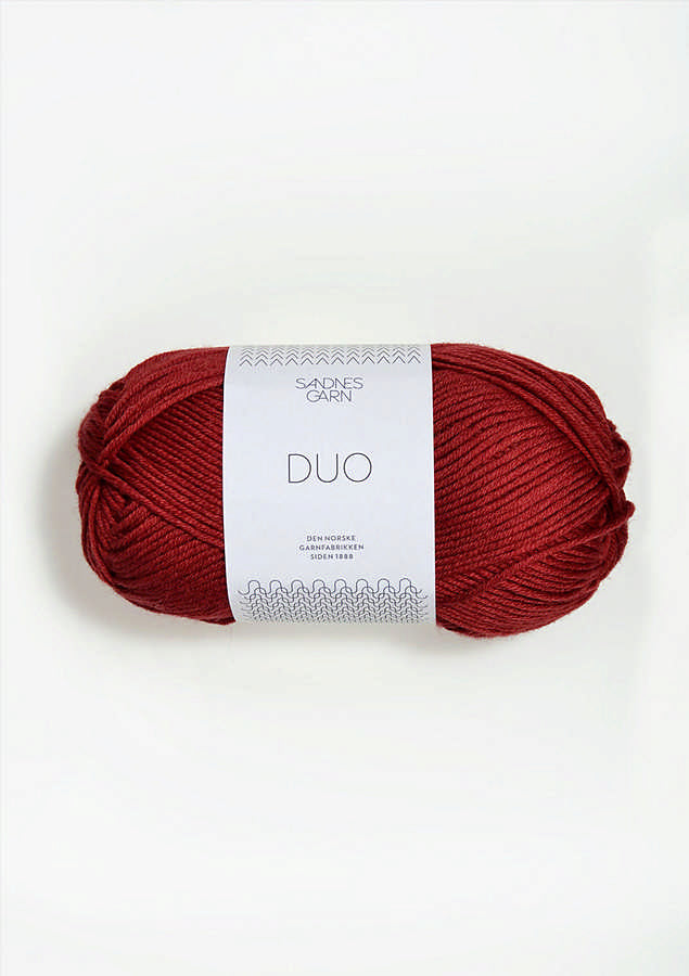 deep Red skein of yarn with a label on a white background