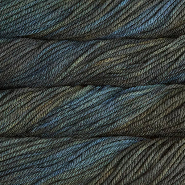 Close-up of blue and gray yarn skein