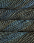 Close-up of blue and gray yarn skein