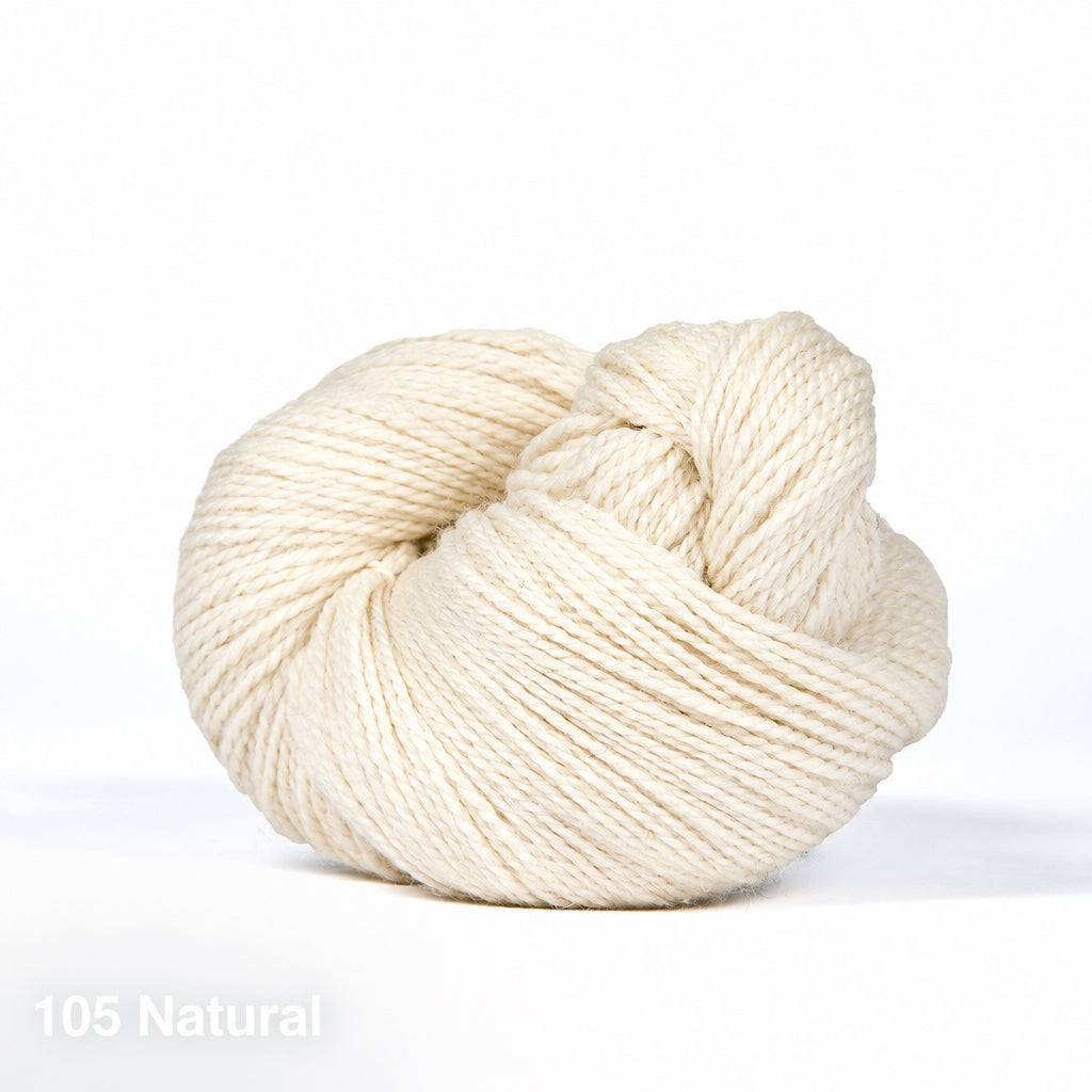 105 Natural. A skein of natural white heathered wool yarn.